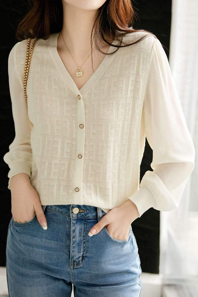 Elegant V-Neck Decor Button Knit