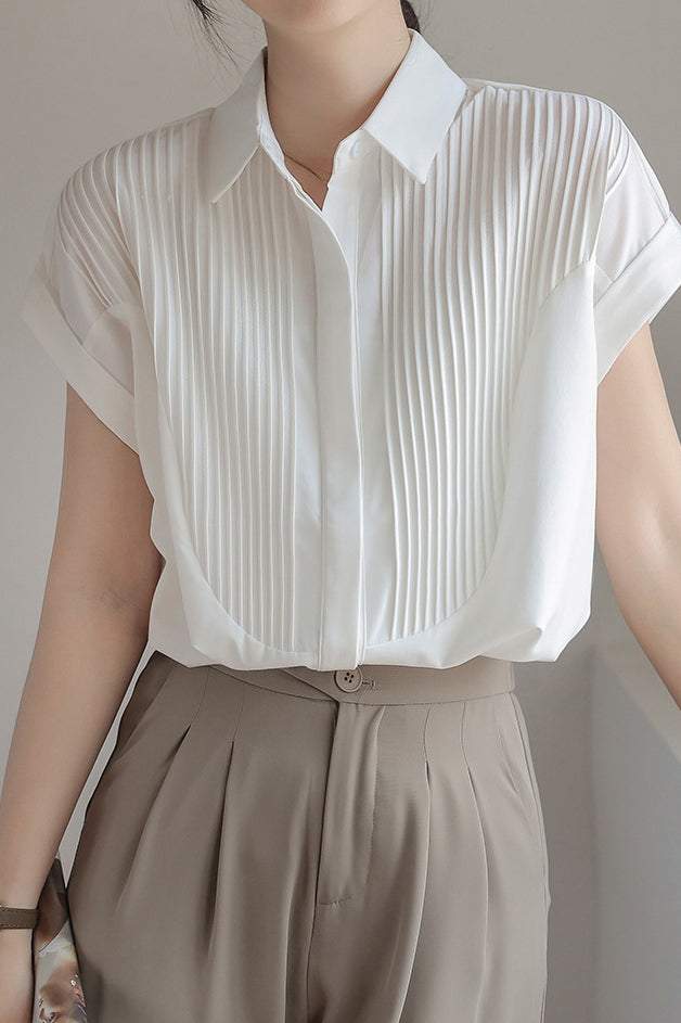 Placket Front Pintuck Contrast Shirt