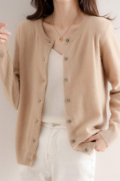 Round Neck Wool Knit Cardigan - 12 Colors Available