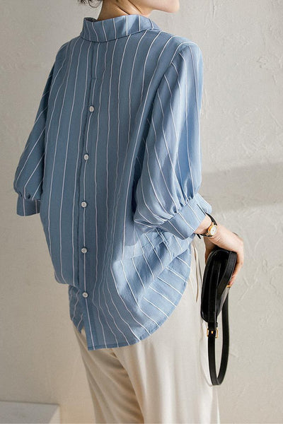 Back Button Skipper Stripe Blouse