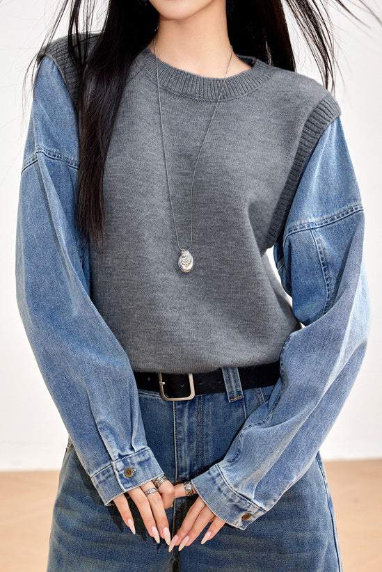 Fashion Denim Patchwork Hoodie