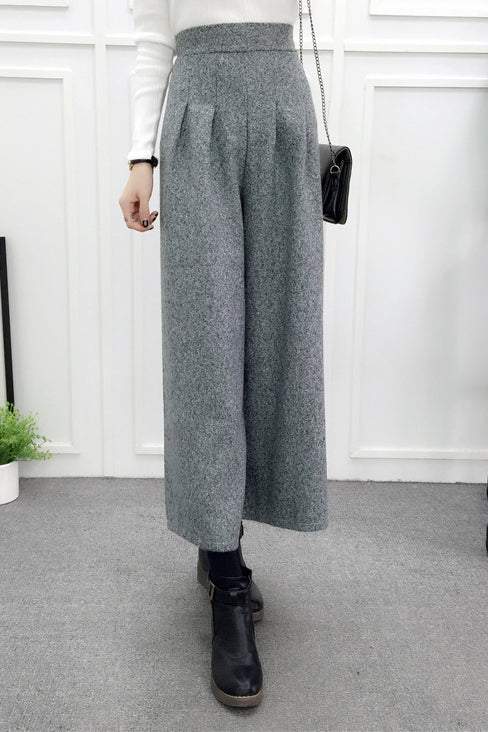 High-Waisted Casual Wool Wide-Leg Trousers