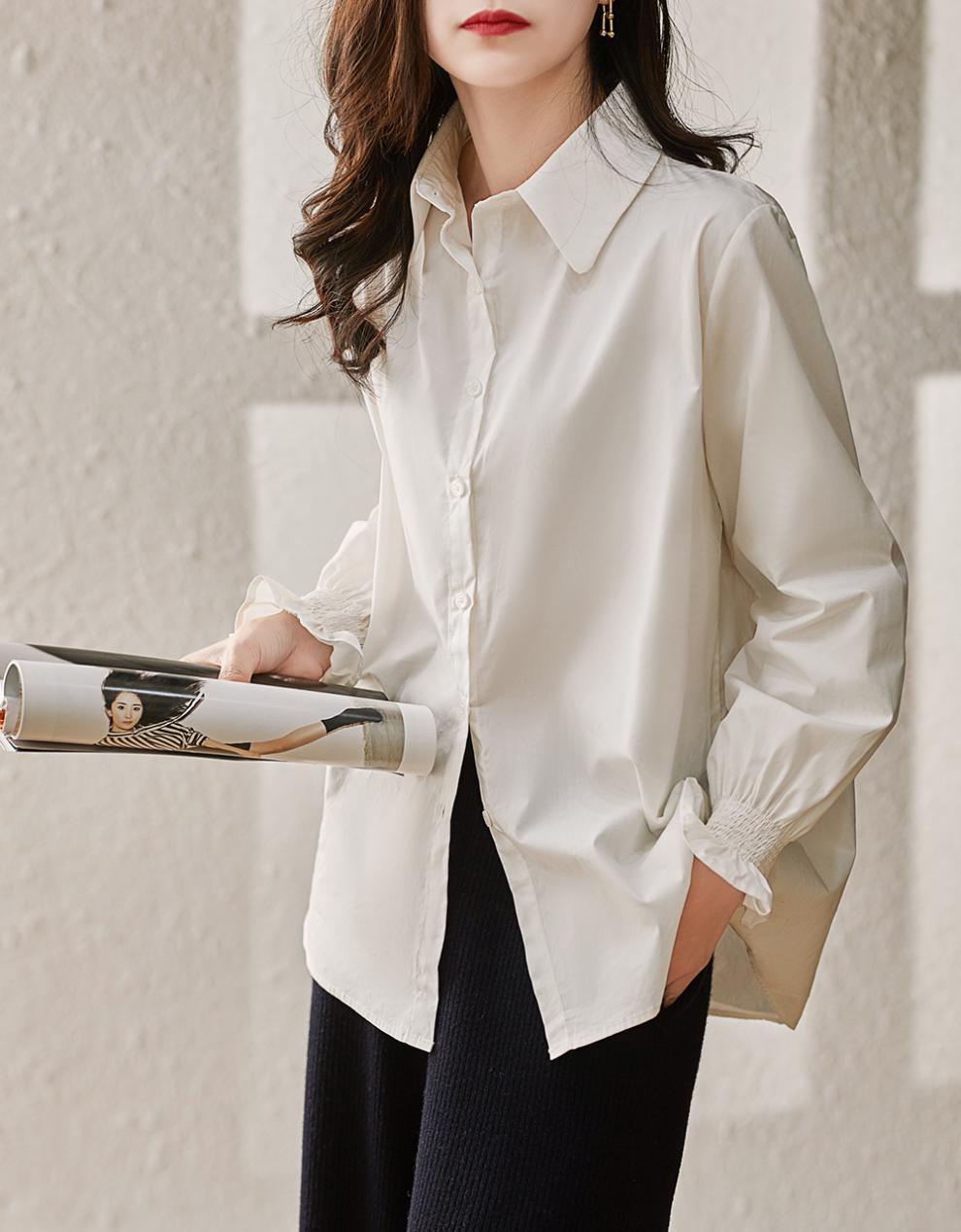 Two-piece set, knitted vest with round button decoration + shirt with frilled collar and frilled cuffs