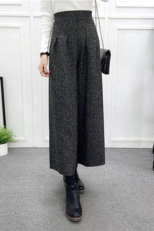High-Waisted Casual Wool Wide-Leg Trousers