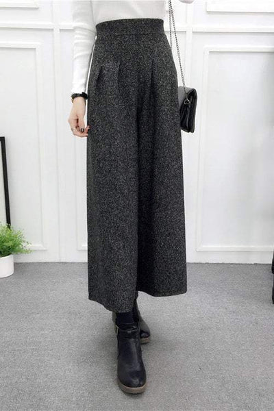 High-Waisted Casual Wool Wide-Leg Trousers