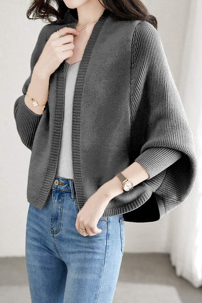 Plain Batwing Sleeve Hooded Knit Cardigan