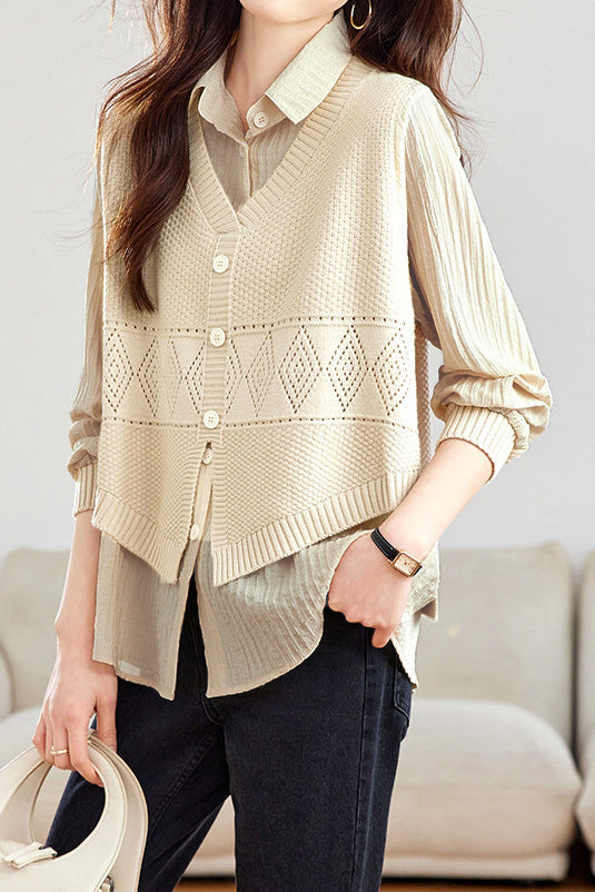 Casual Fake Two-Piece Vest Spliced Shirt