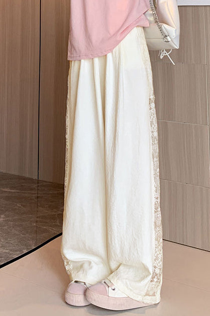 Loose Casual Spliced Lace Straight Pants