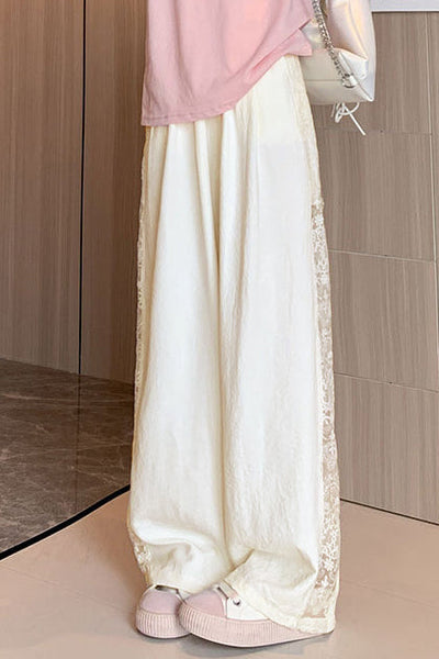 Loose Casual Spliced Lace Straight Pants