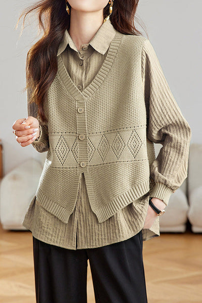 Casual Fake Two-Piece Vest Spliced Shirt