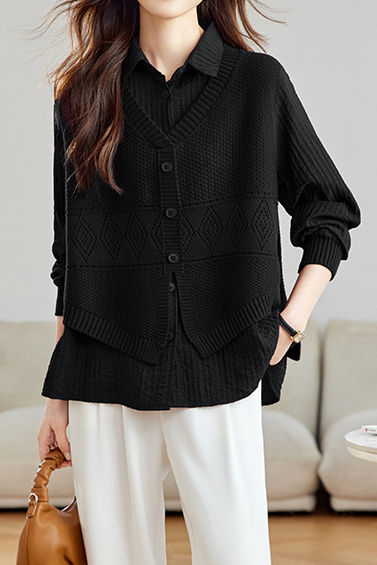 Casual Fake Two-Piece Vest Spliced Shirt